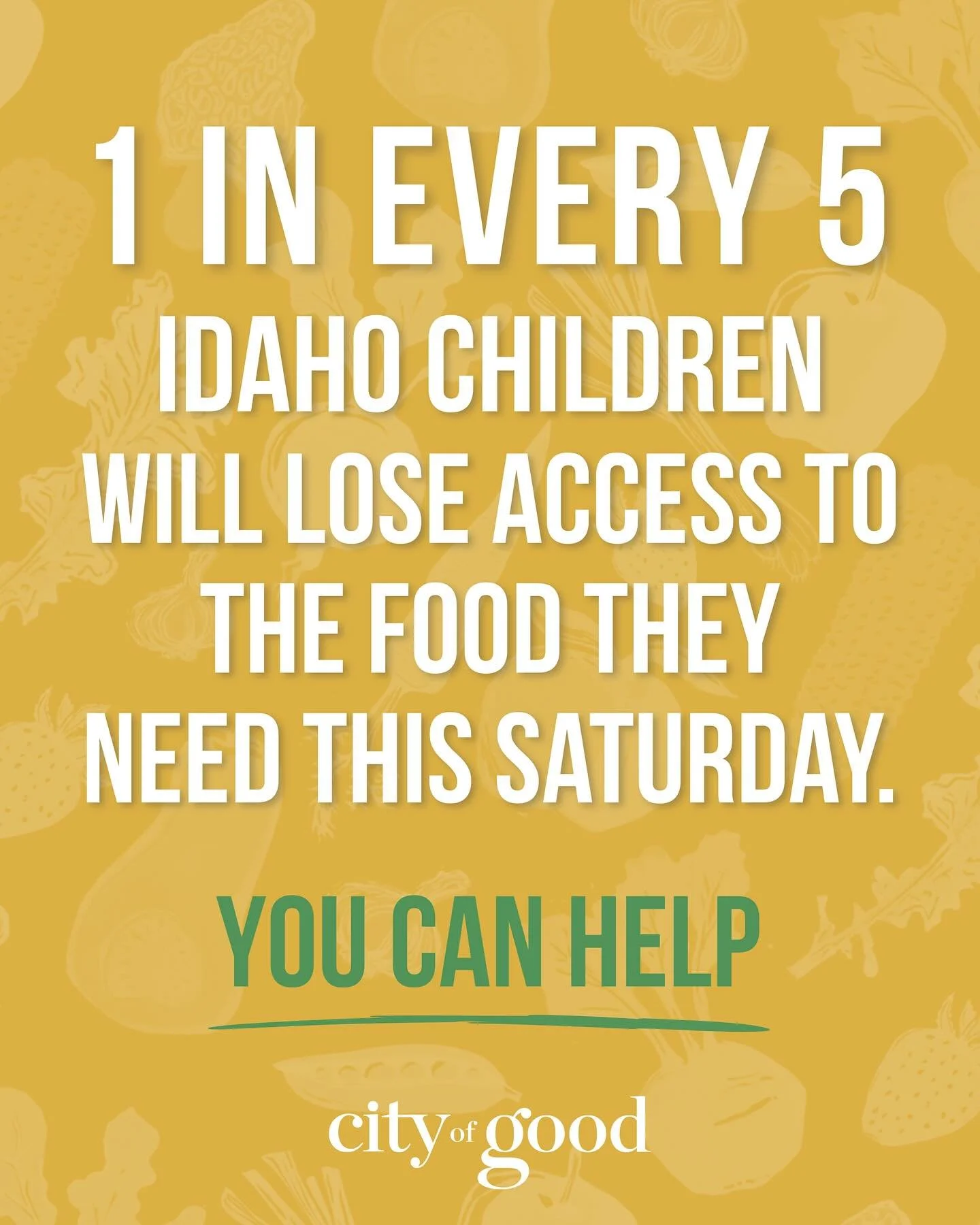 This Saturday, November 1st, SNAP benefits will be cut in the state of Idaho leaving over 130,000 of our neighbors without access to the food they need. City of Good is ready to respond alongside our partner organizations and with the support of our 