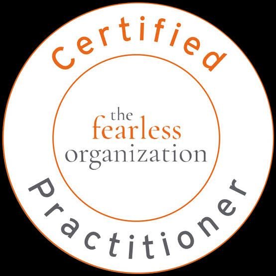 Certified Practitioner badge with the words 'the fearless organization' in the center.