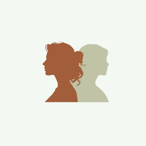 Silhouettes of a woman with curly hair and a man with short hair facing opposite directions.