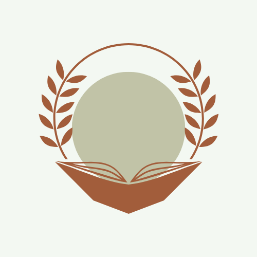 Open book with laurel branches and a circular background