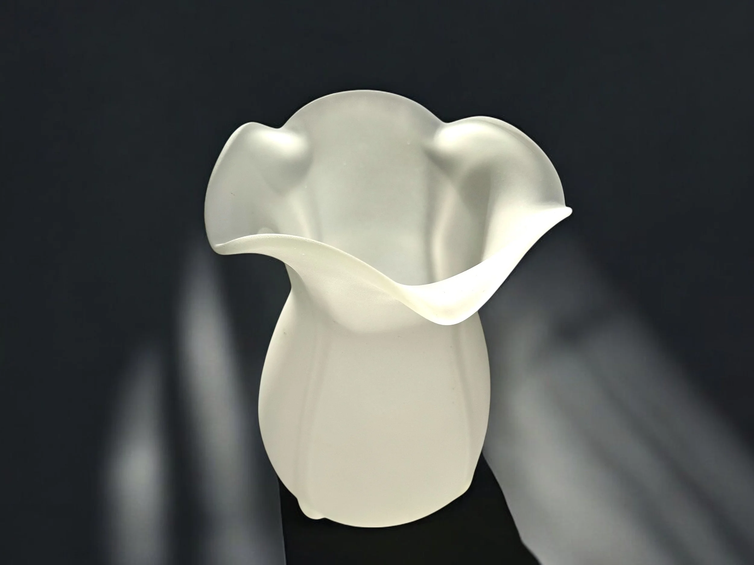 Frosted White Vase with Footed Base and Ruffled Collar