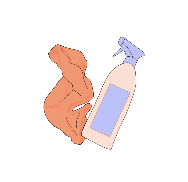 Illustration of a spray bottle and a cloth