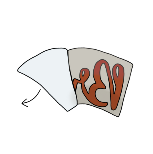 Illustration of a paper folded to display a word and rotating clockwise