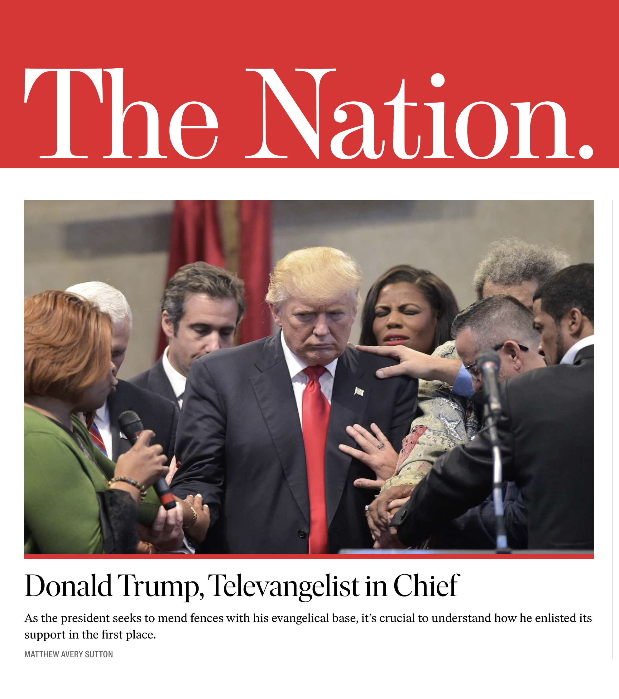 "Donald Trump, Televangelist in Chief." The Nation, April 21, 2026.