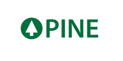 Logo with the word "PINE" in green, featuring a stylized tree design inside the letter "P."