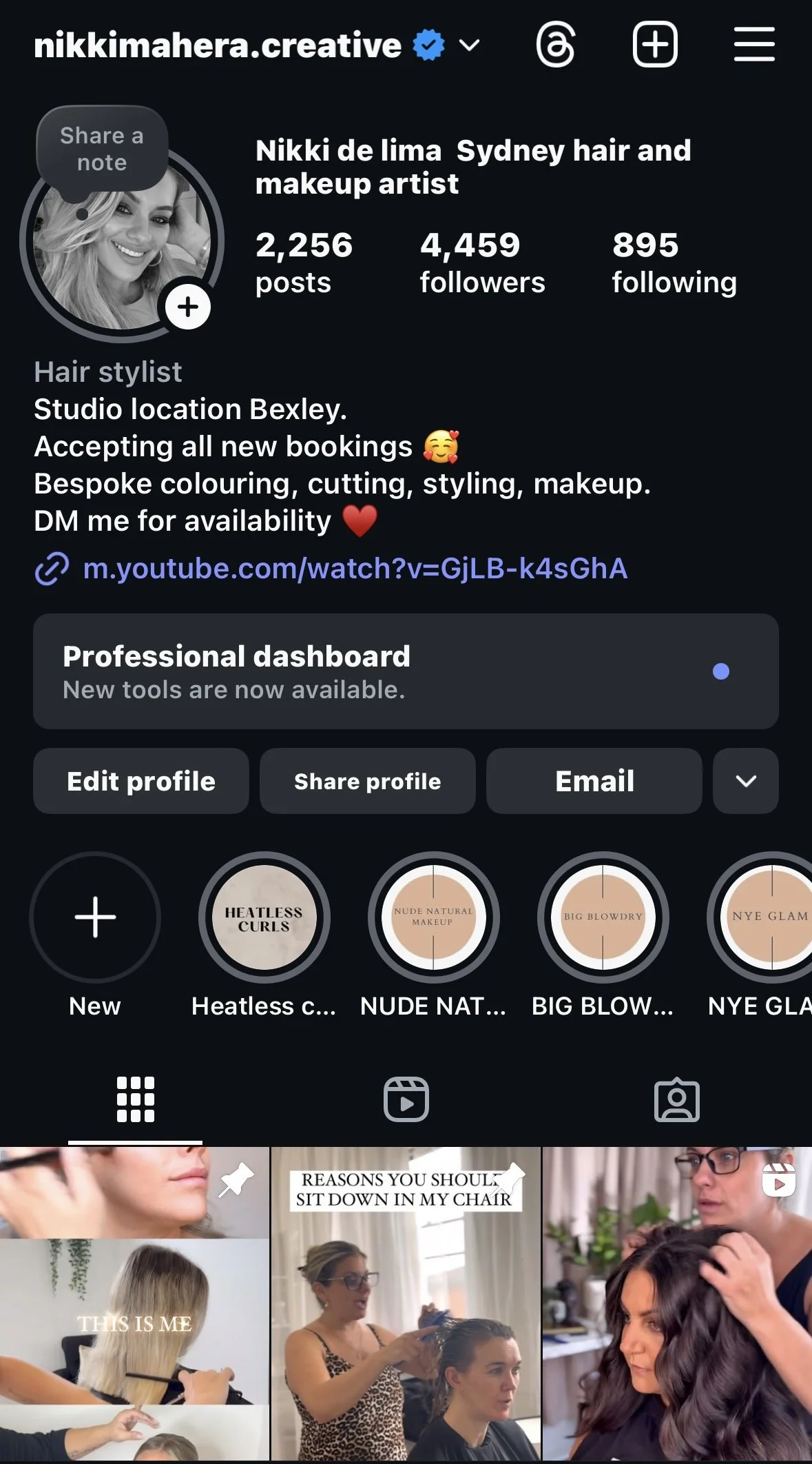 Instagram portfolio for Nikki Mahera creative, Sydney hair and makeup Artist