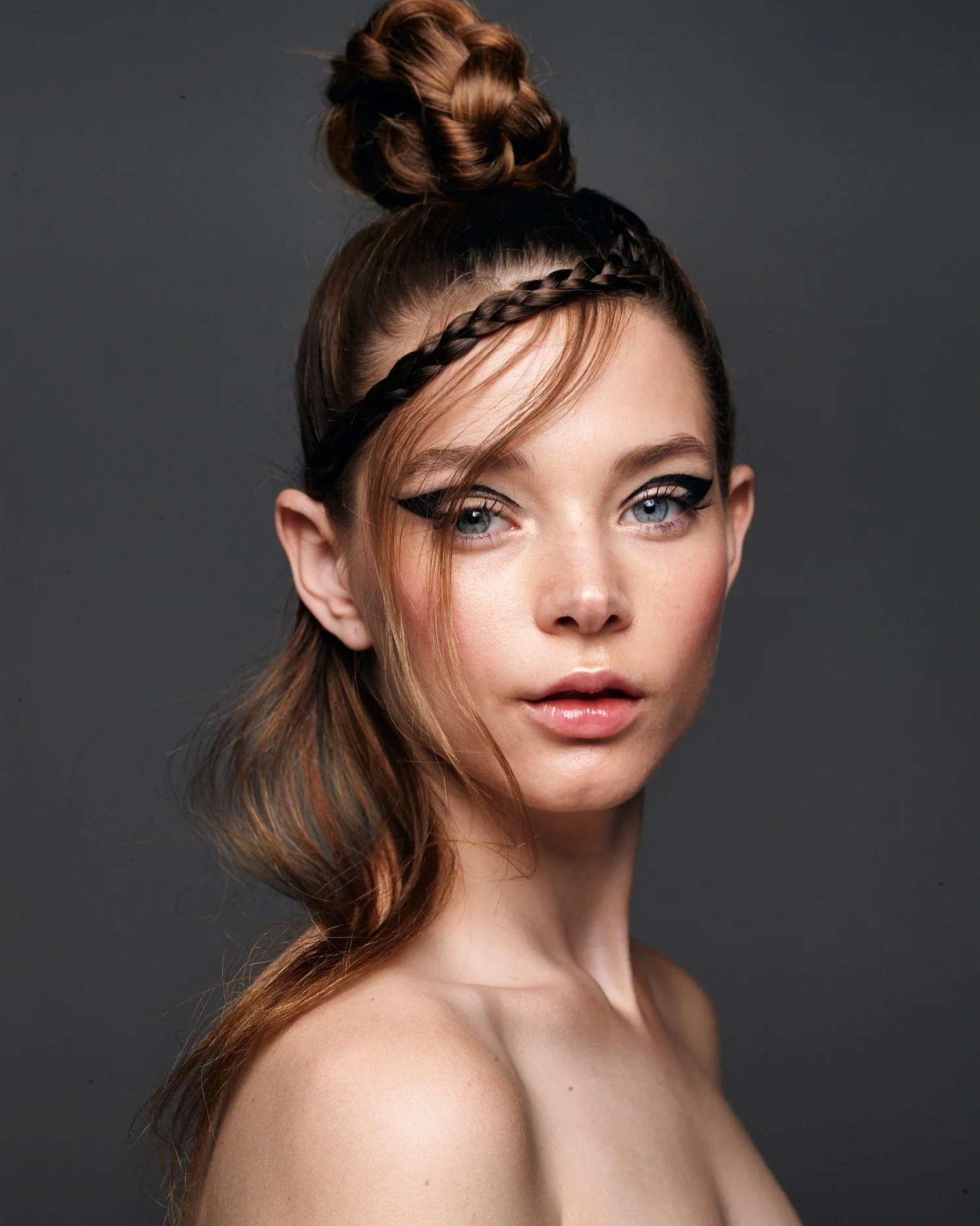 Dramatic editorial eye makeup created by makeup artist Nikki Mahera 