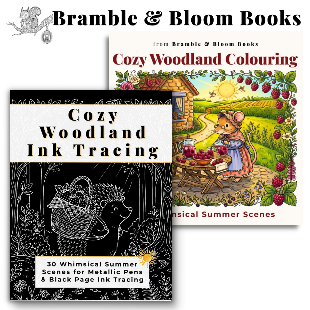Cute and cozy woodland creatures for coloring & ink tracing