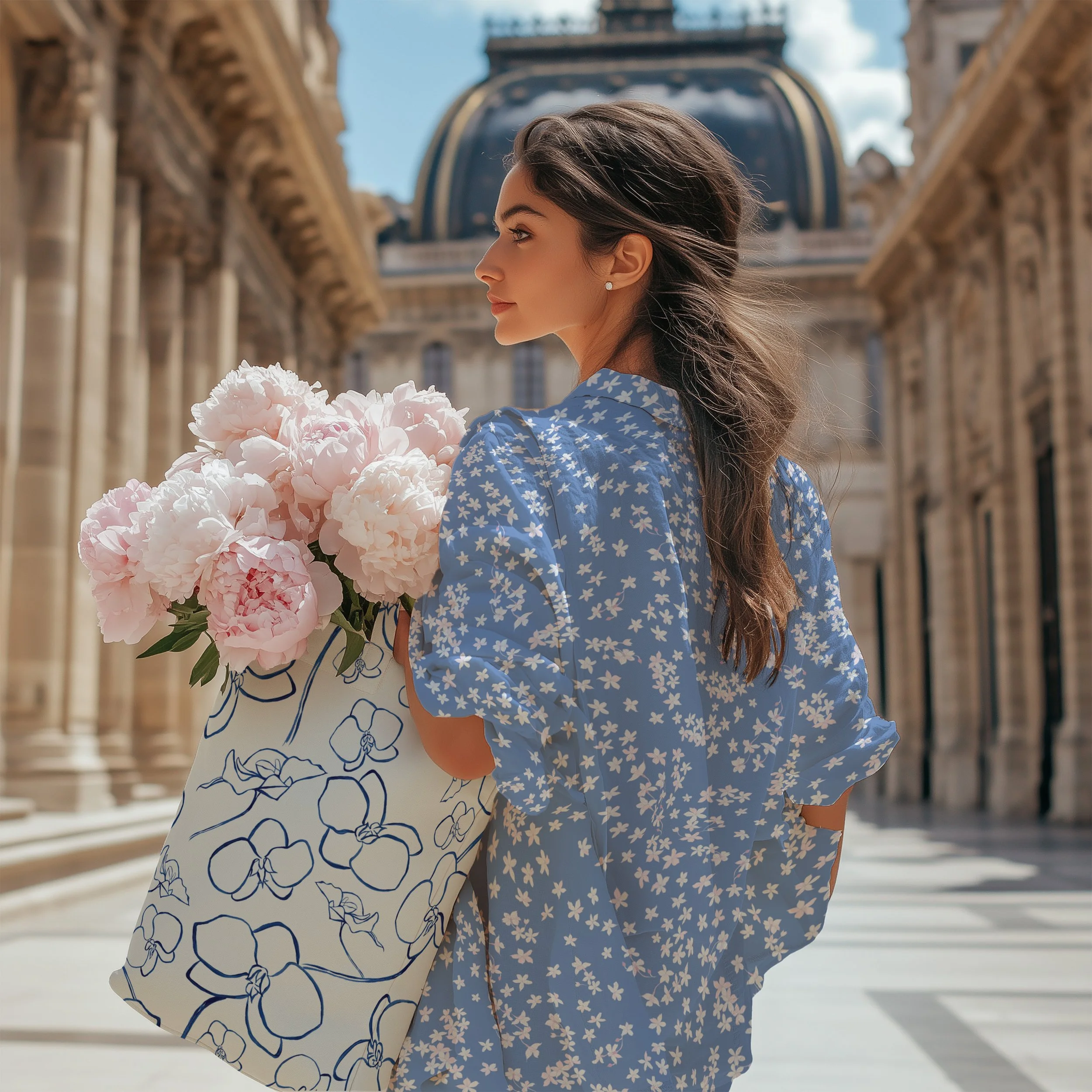 Ochre on tote and Liberty blouse