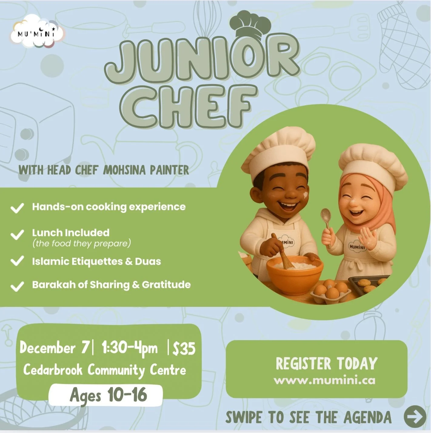 Junior Chef &ndash; Session 2 is here! 🍅🍕🧑🏽&zwj;🍳
Registration is OFFICIALLY OPEN for our second kid&rsquo;s cooking experience! 🎉✨

We&rsquo;re inviting young aspiring chefs ages 10&ndash;16 to join us for:
🥣 Hands-on halal cooking
🤝 Teamwor