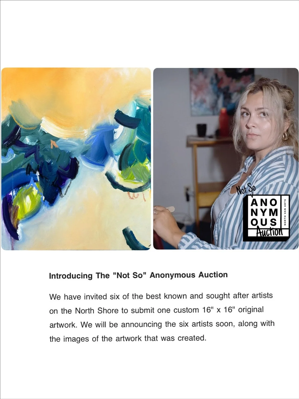 AND i&rsquo;m a part of another show this weekend at @northvanarts !!! 

I&rsquo;ve created a custom 16&rdquo; x 16&rdquo; artwork for The &ldquo;Not So&rdquo; Anonymous Auction along with 5 other amazing local artists! This auction is part of North 