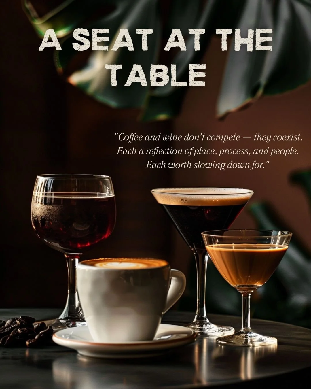 We swirl wine in a glass.
We sip cocktails with reverence.
But coffee? We rush it.

Yet in the cup, it holds complexity that rivals both.

Notes of citrus, spice, florals, funk.
The same sensitivity to origin, process, and craftsmanship.
The same pot