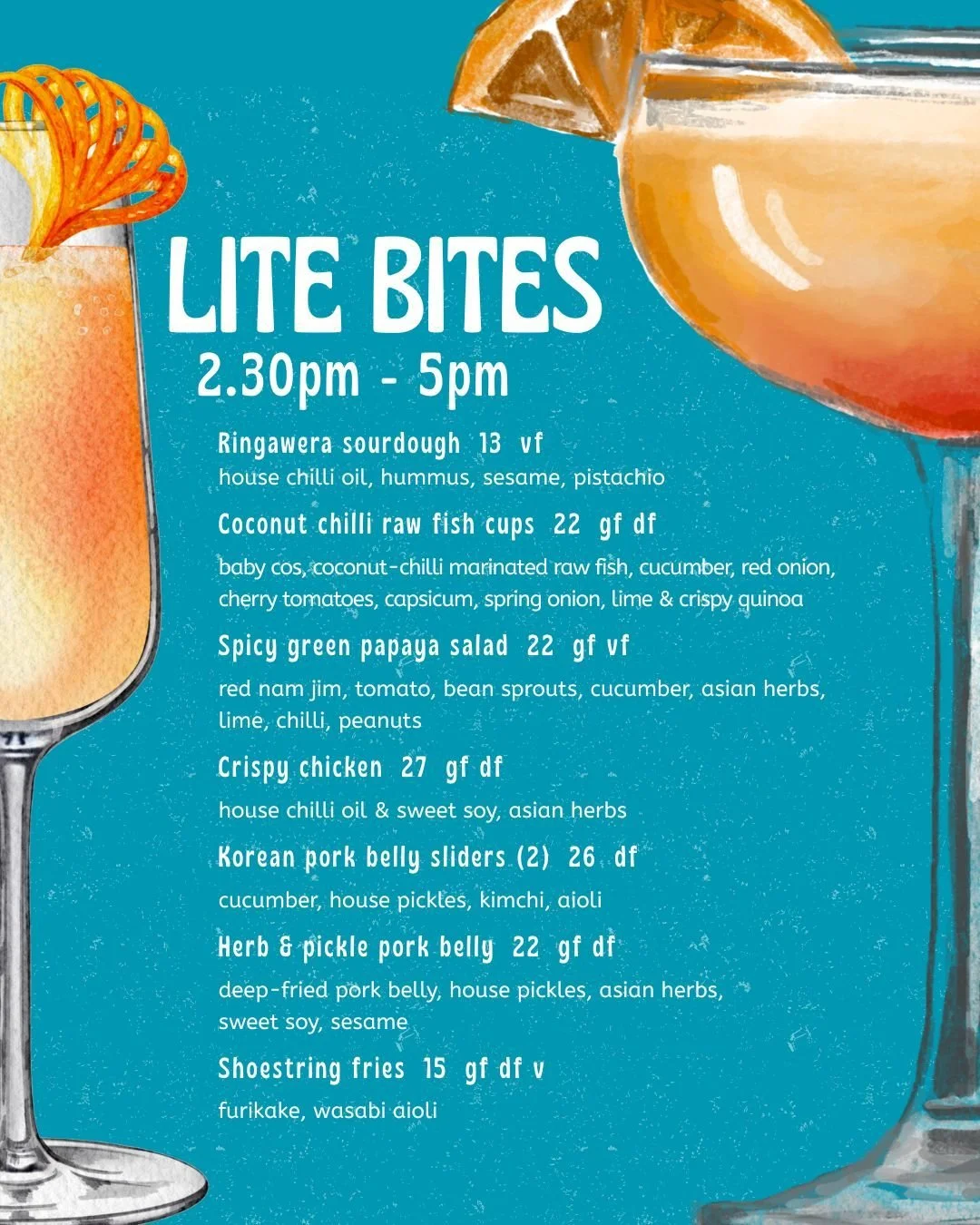 🍹 Lite Bites | 2.30&ndash;5pm 🍹

For when Happy Hour starts calling&hellip;
or the beach ran long and lunch never happened.

Our Lite Bites menu is made for that in-between window, light, shareable dishes that pair perfectly with a cold drink and z