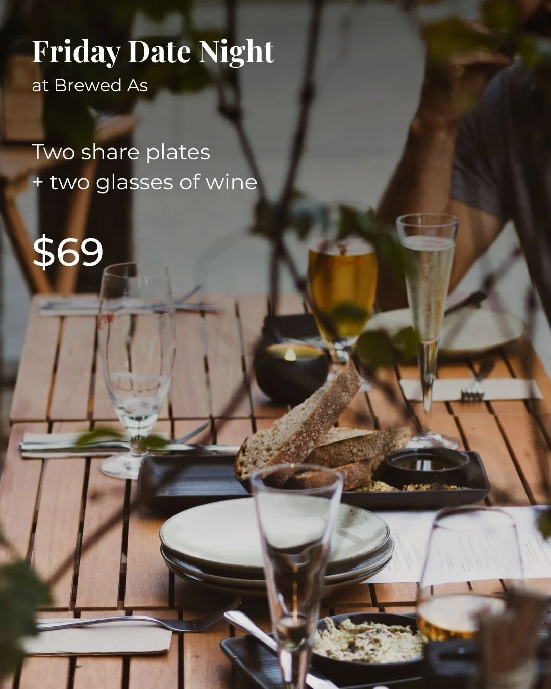 As the evenings start to cool, we&rsquo;re leaning into slower nights, shared plates, and a glass of wine to settle in.

We&rsquo;re introducing Friday Date Night at Brewed -something simple, thoughtful, and easy to return to each week.

Any two plat
