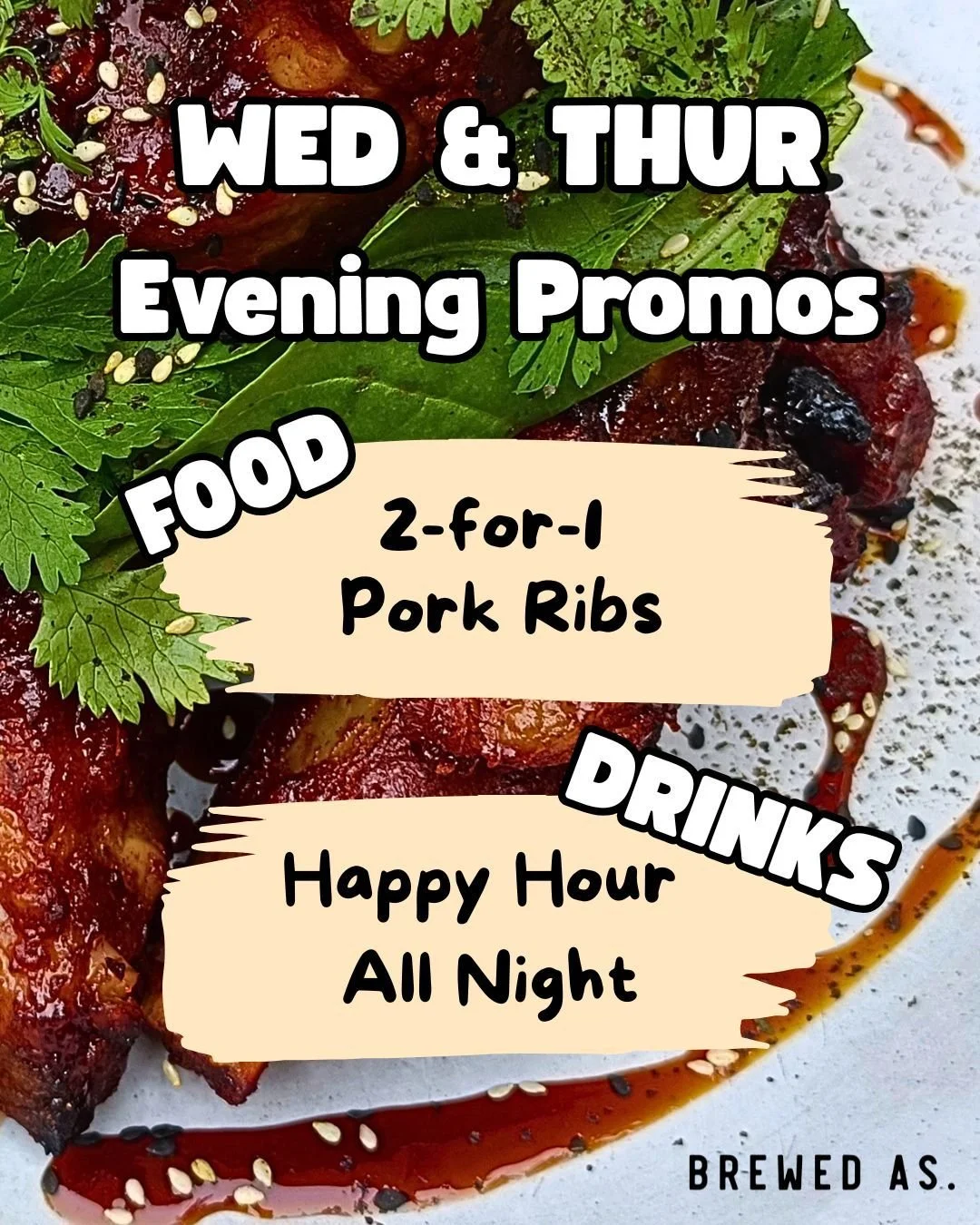 Its that time of the week again 
2 for 1 Pork Ribs
Happy Hour all night
Brewed As . Mangawhai