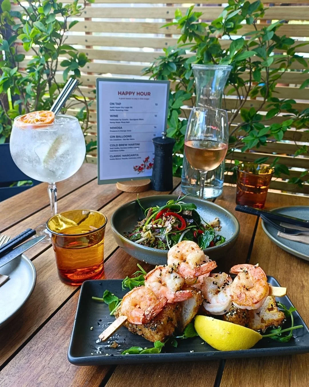 Friday night at Brewed As.
.. Chargrilled Prawn Skewers.. 
Fried furikake sourdough croutons, pea shoots, saffron lemon aioli. Two weeks on the menu and already one of our favourites. Smoky, crunchy, rich
New wines, cocktails, beer &amp; gin balloons