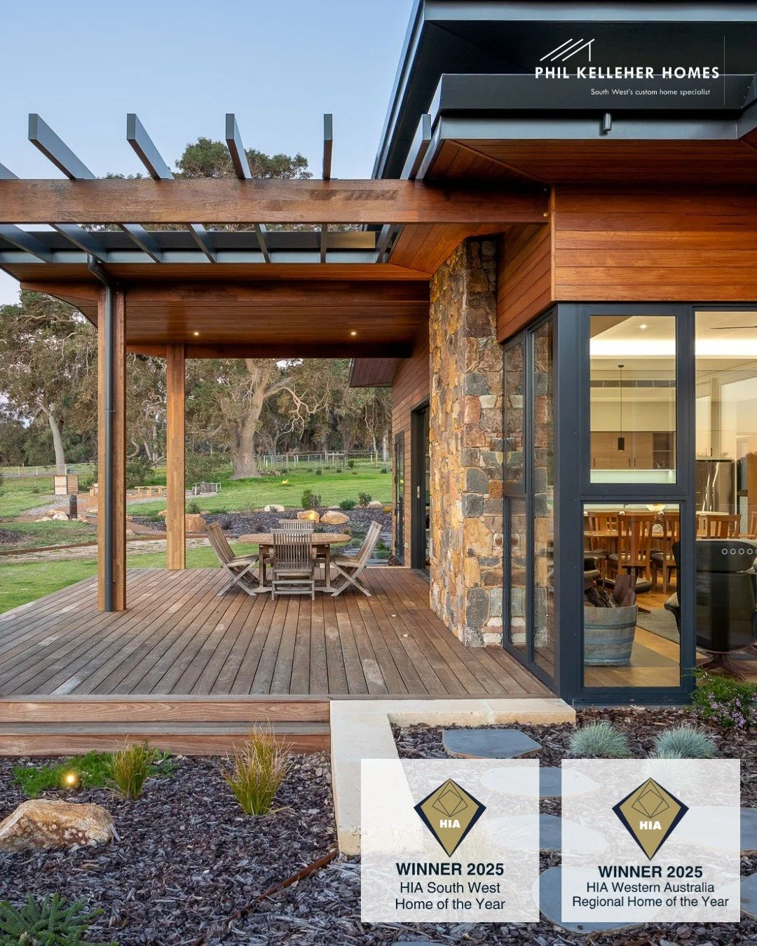 HIA South West Home of the Year. HIA Western Australia Regional Home of the Year &mdash; 2025.

This Yallingup home was built to sit within its surroundings, not impose on them. Timber cladding, local stone, and hardwood decking were chosen to connec