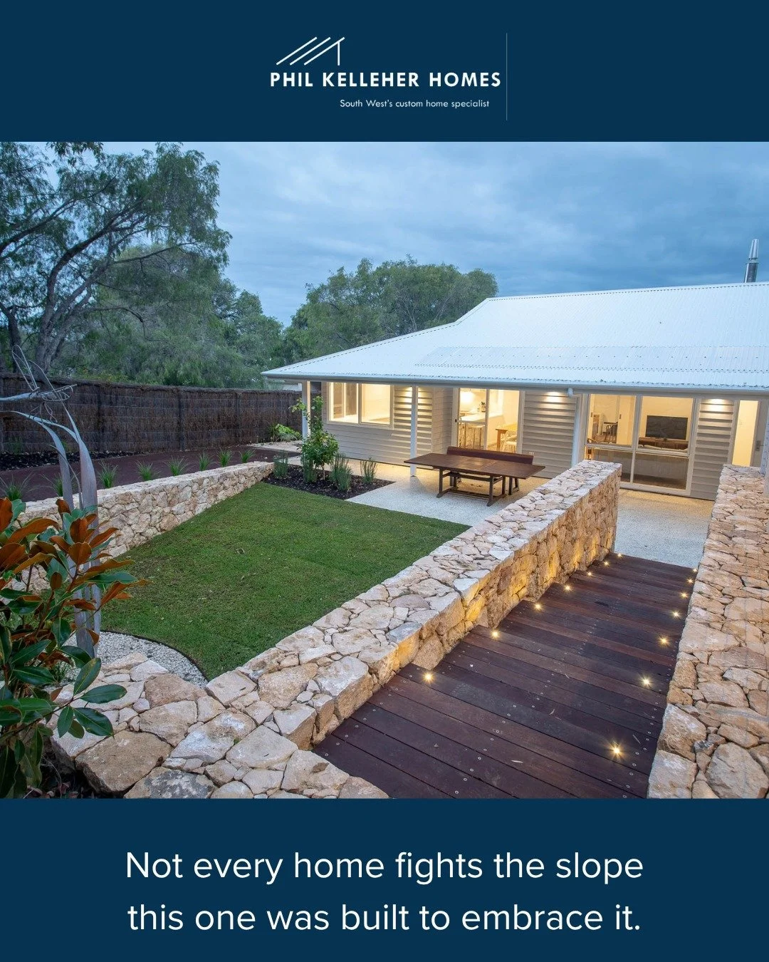 This home works with the land, not against it. 

Timber framing and limestone retaining walls support the structure, keeping internal levels practical and easy to move through. Built for coastal living, there&rsquo;s an undercover carport with room f