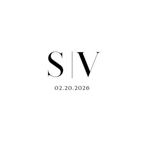 Design with the initials S and V separated by a vertical line, and the date 02.20.2026 below, all on a white background.