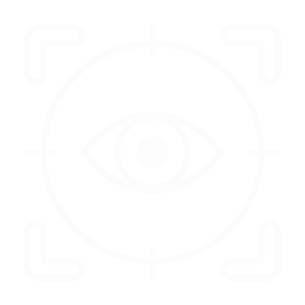 Icon of an eye inside a camera focus frame, representing visual focus or eye tracking