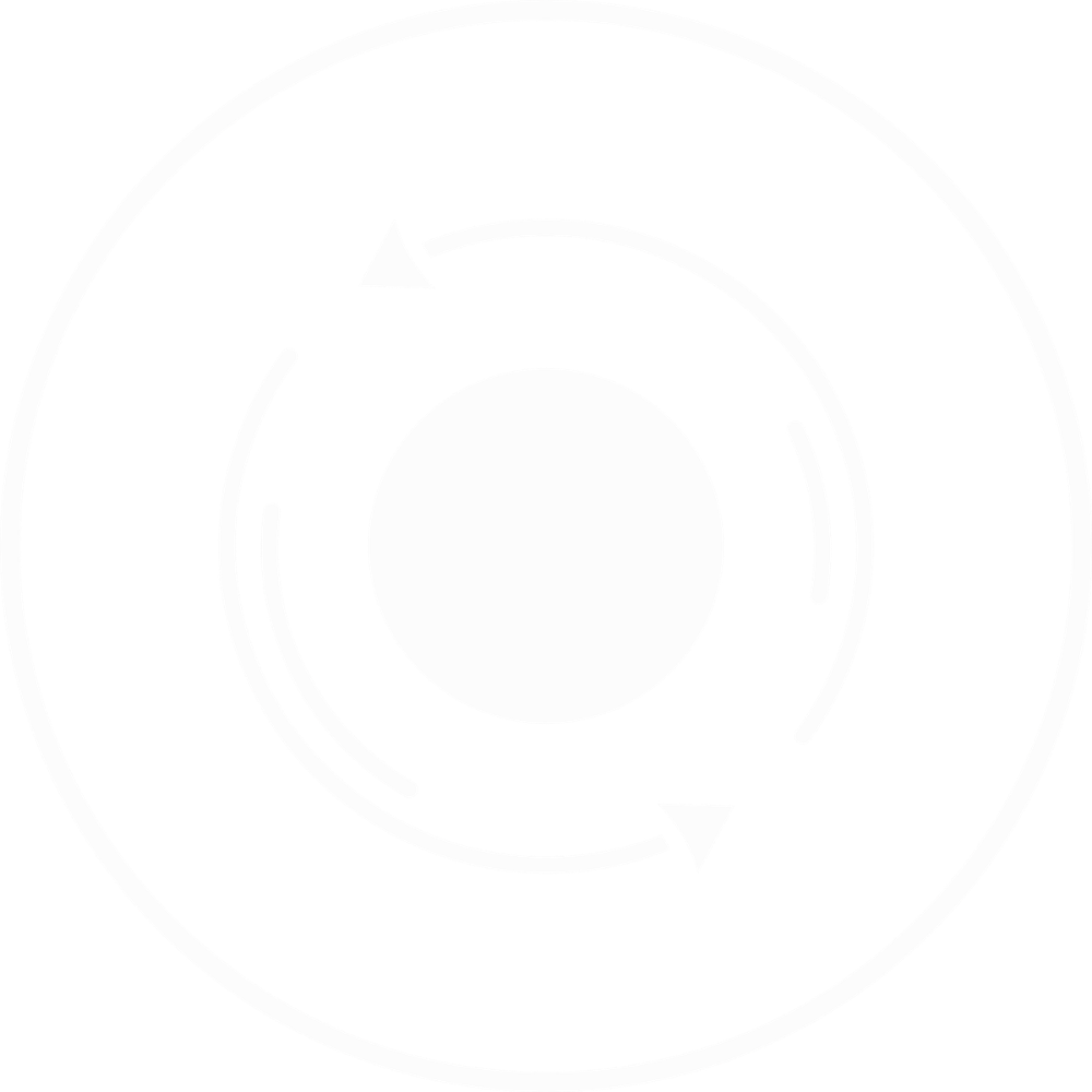Circular diagram with arrows indicating a continuous rotation, featuring concentric circles and directional arrows.