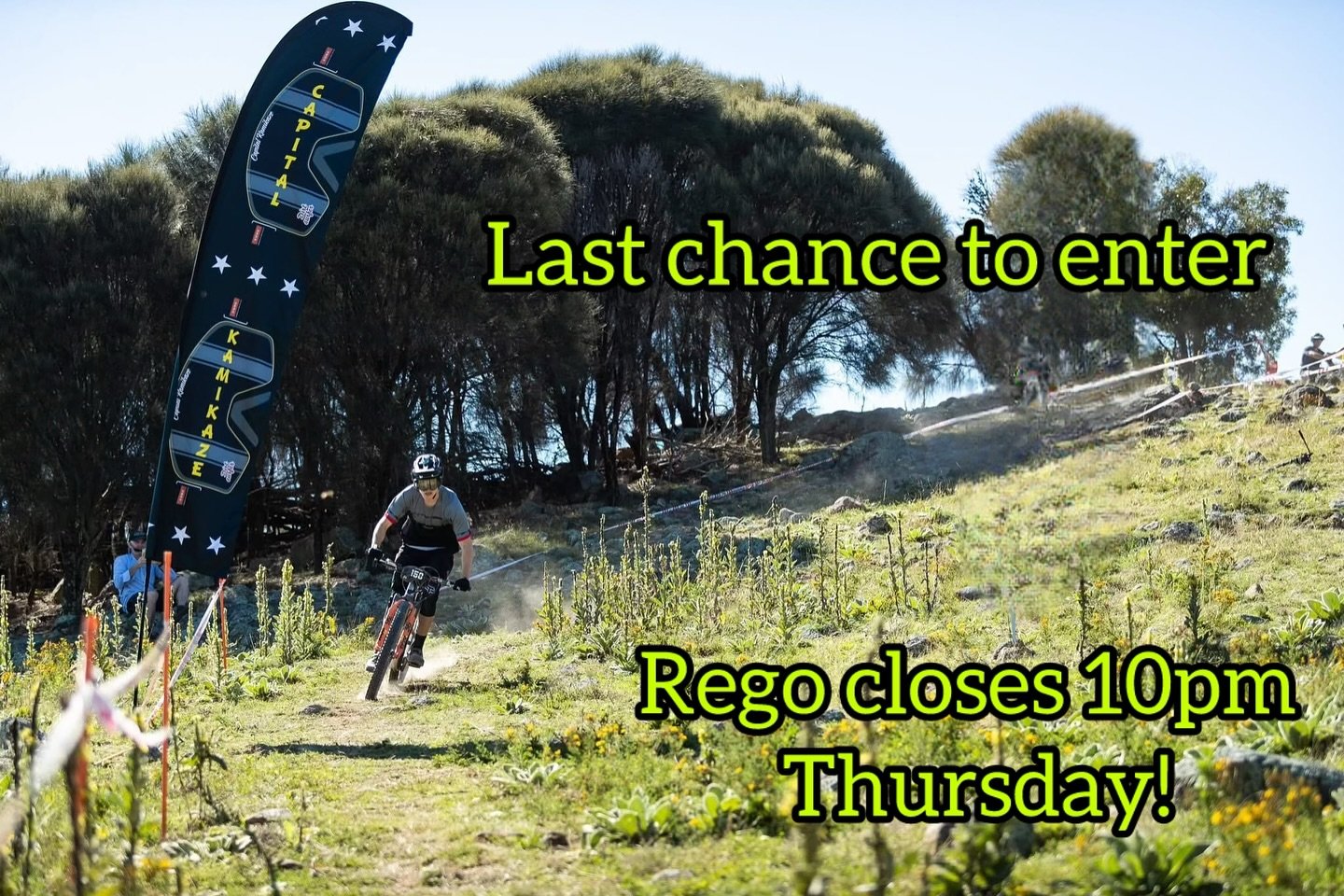 This is the LAST TRUE Enduro race at Mt Stromlo! 🏁
Rego closes at 10pm TOMORROW night! ⏳
Sign up now through the link in our bio or head to:
🌐 www.capitalkamikaze.com.au
-
@bikeculturecanberra @_hastemtb @fanticbikesaustralia 
-
#Enduro #MtStromlo 