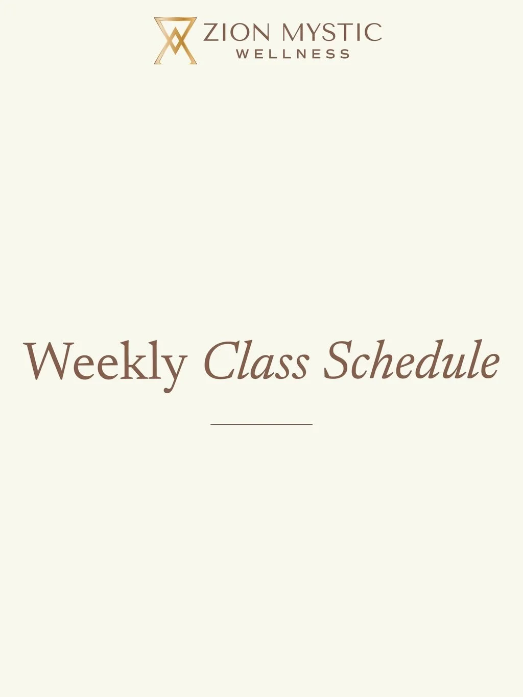 Here is our weekly schedule at Zion Mystic Wellness.

We offer a variety of classes, so no matter what your body needs that day, we have something for you.

Whether it&rsquo;s your first time or you&rsquo;re a regular, you belong here. 

Book your sp