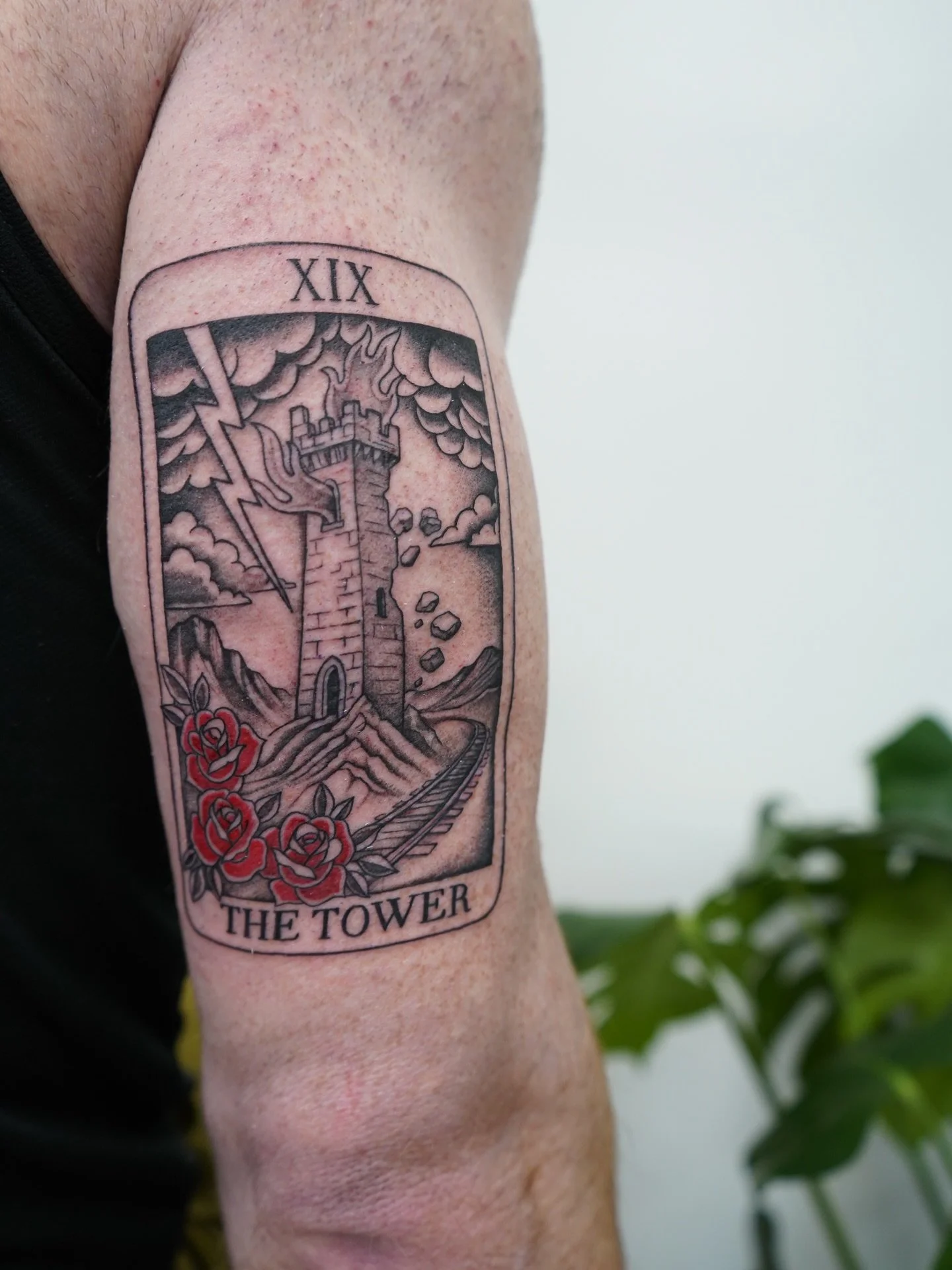 Sometimes the lightning hits&hellip;and you rebuild even stronger.⚡️XIX &mdash; The Tower.
 
Done by @rebeccabettz #
#MorningGloryTattoo #TarotTattoo #TheTowerTattoo #SymbolicInk BlackAndGreyTattoo