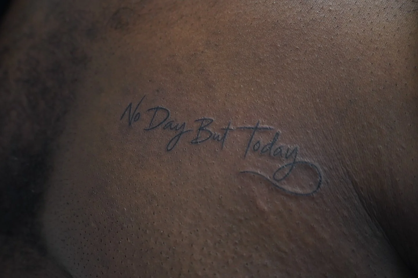 No Day But Today ✨
Fine line script with a message that sticks.

Done by @kimdracula.ink 

#morningglorytattoo #finelinetattoo #scripttattoo #letteringtattoo #quotetattoo
