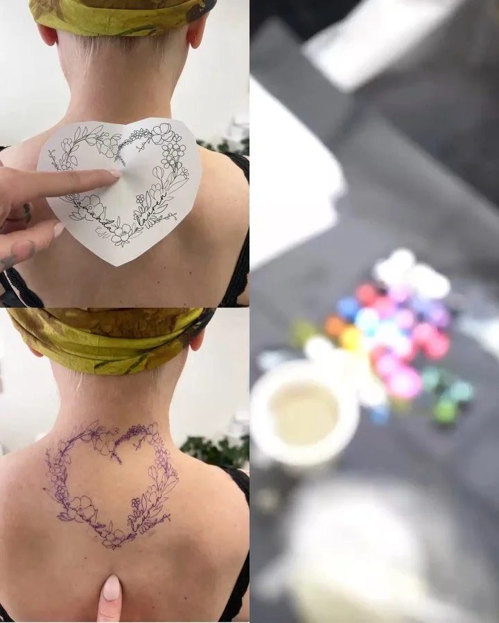 Wait for the glow up ✨
From stencil to forever &mdash; watch this floral wreath come to life by @rebeccabettz 

#tattootransformation #tattooreel #finelinetattoo #colortattoo #inkedgirls