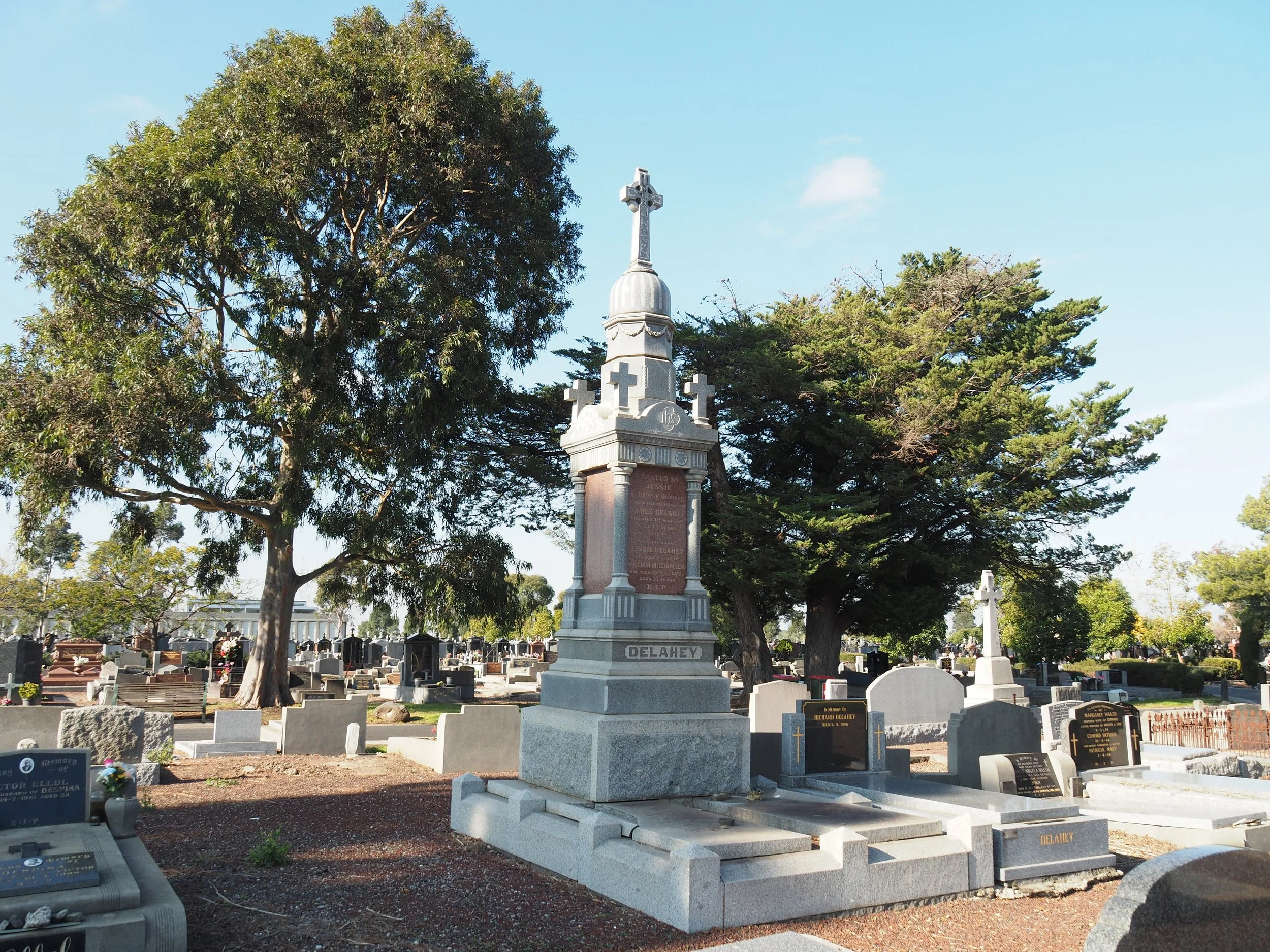The Delahey family monument at Keilor Cemetery. Image courtesy of the Keilor Historical Society.