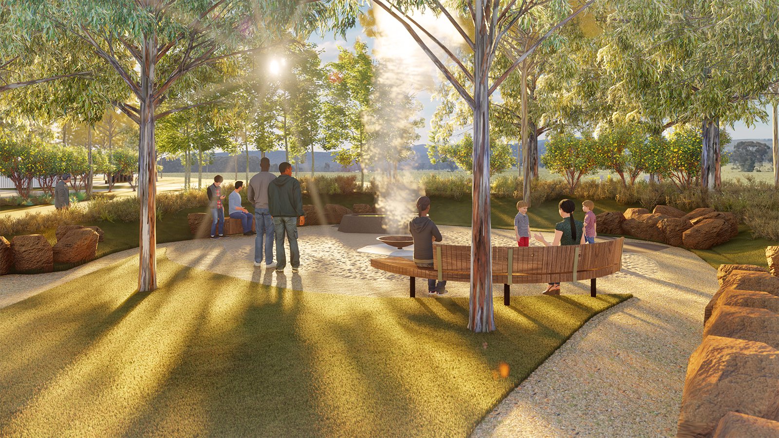 Outdoor gathering space with smoking ceremony facilities