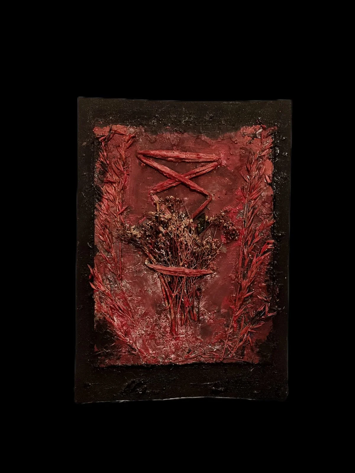 Textured red abstract artwork on black background