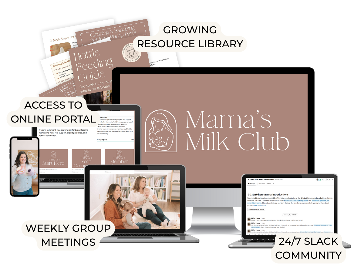 Digital mockup of Mama's Milk Club Support Group and Virtual Support