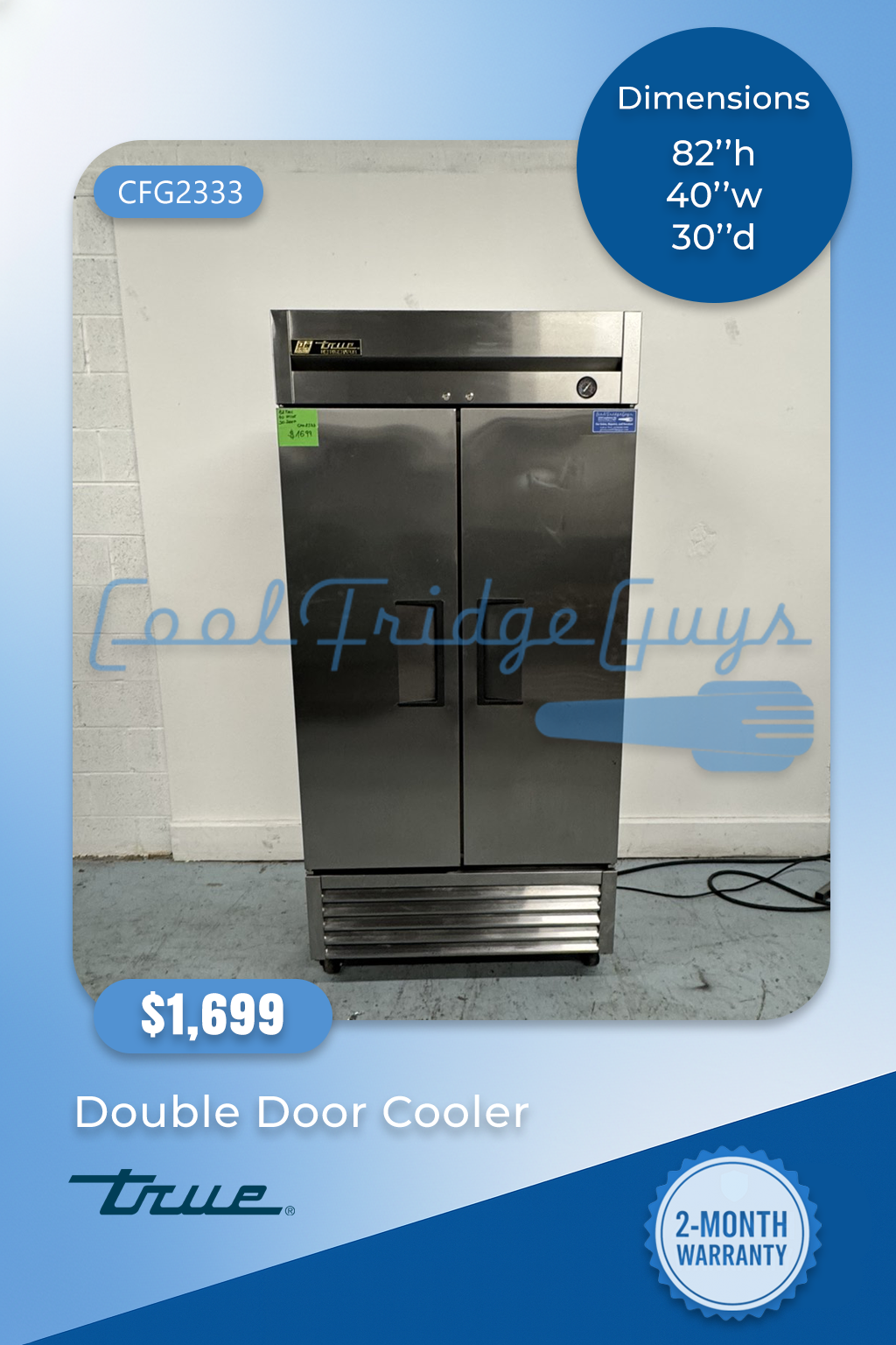 True Double Door Stainless Steel Cooler