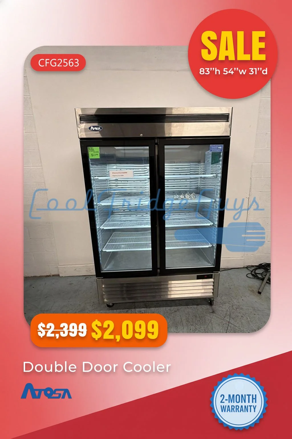 Atosa Double Glass Door Merchandiser Cooler