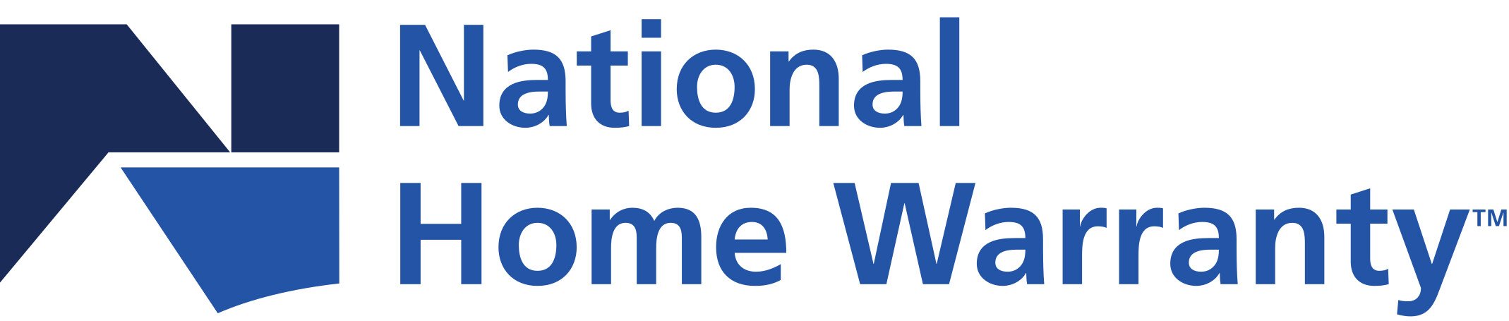 Logo for the National Home Warranty featuring a blue and white geometric design and blue text.