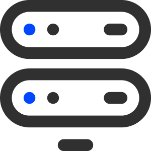 Two black server or computer devices with blue and gray indicator lights.