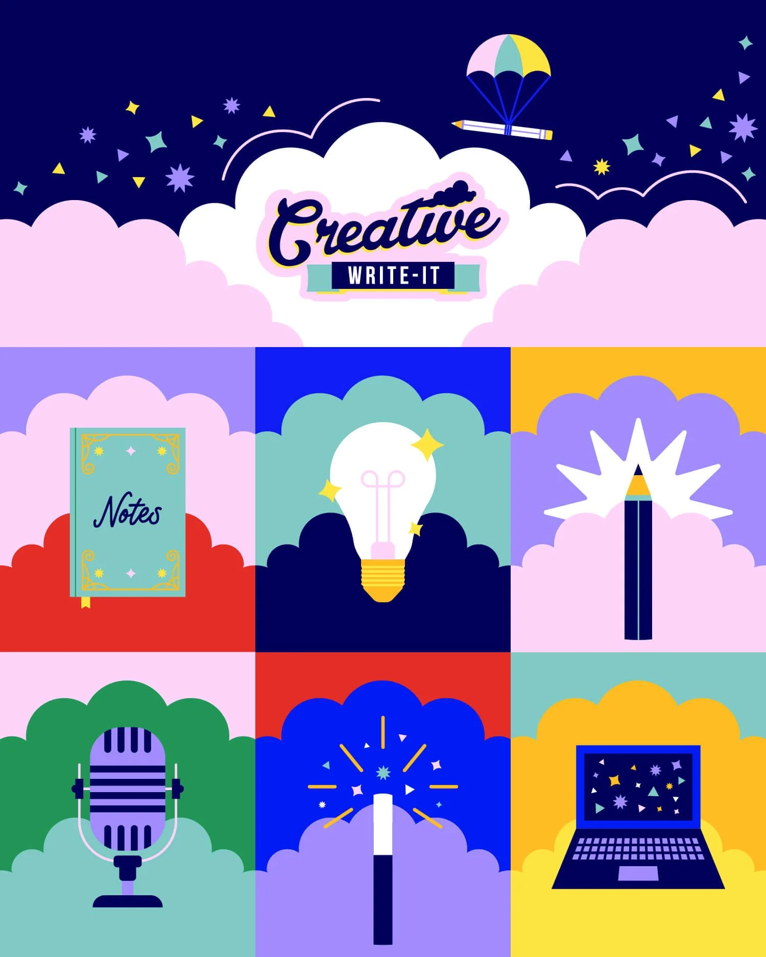Children's creative writing class brand illustrations