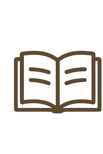 Outline of an open book with three horizontal lines on each page, representing text.