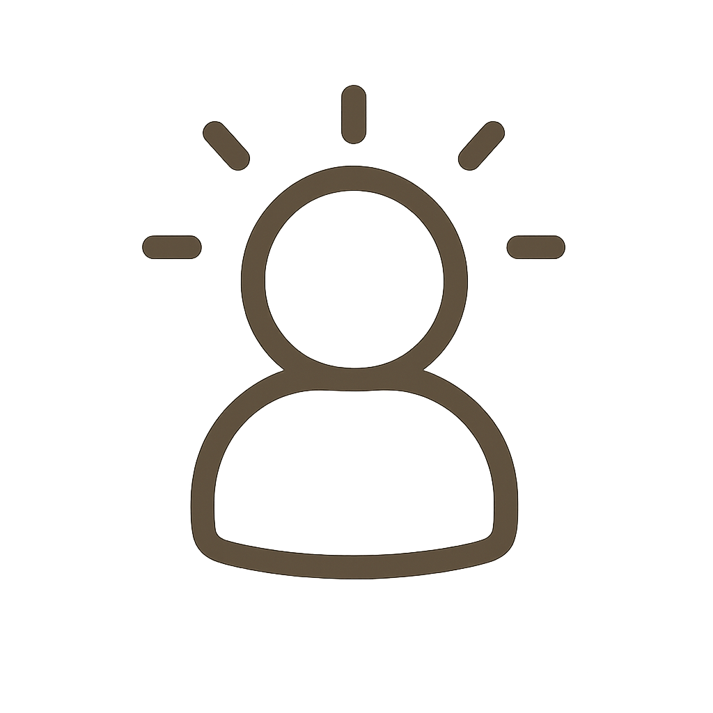 Outline of a person with lines radiating outward, representing an idea or thought.