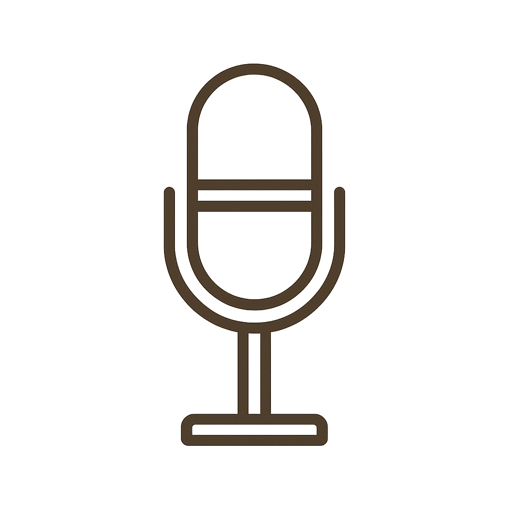 Outline of a vintage microphone in brown color.