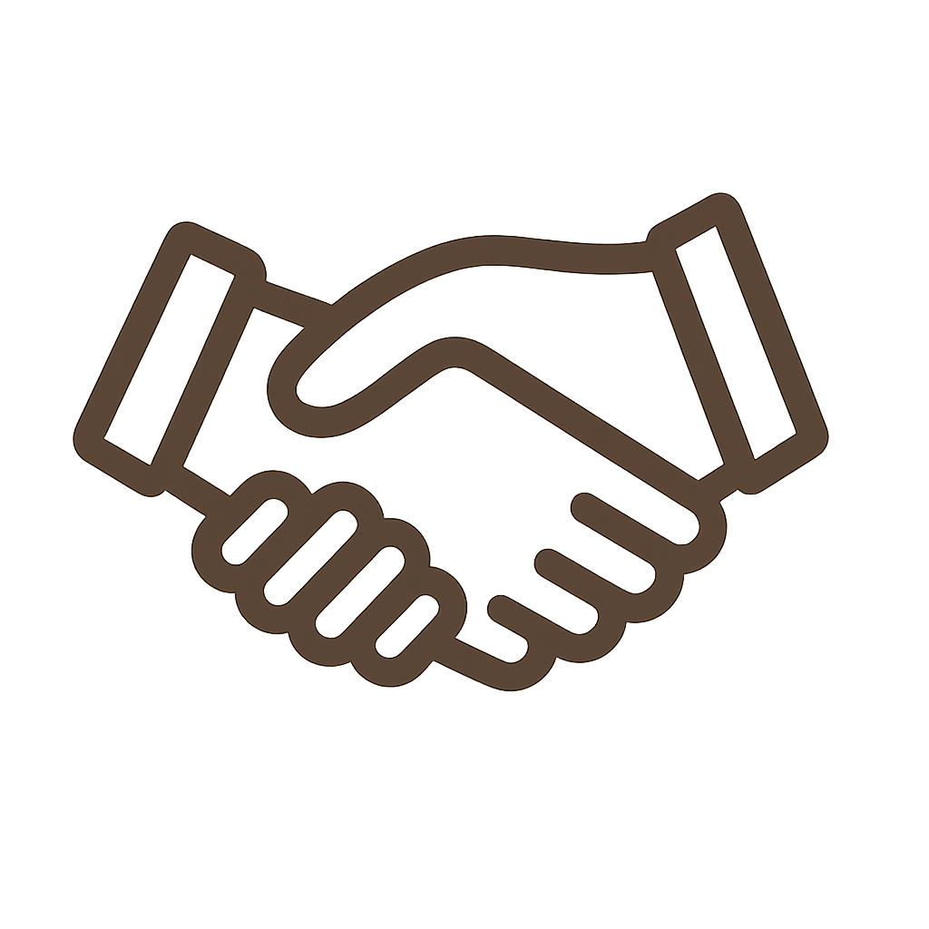 Outline of two hands shaking, symbolizing agreement or partnership.