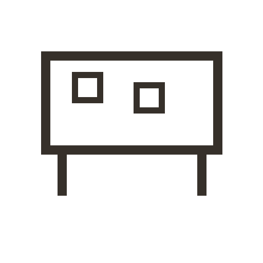 Simple line drawing of a television with two square shapes on the screen.