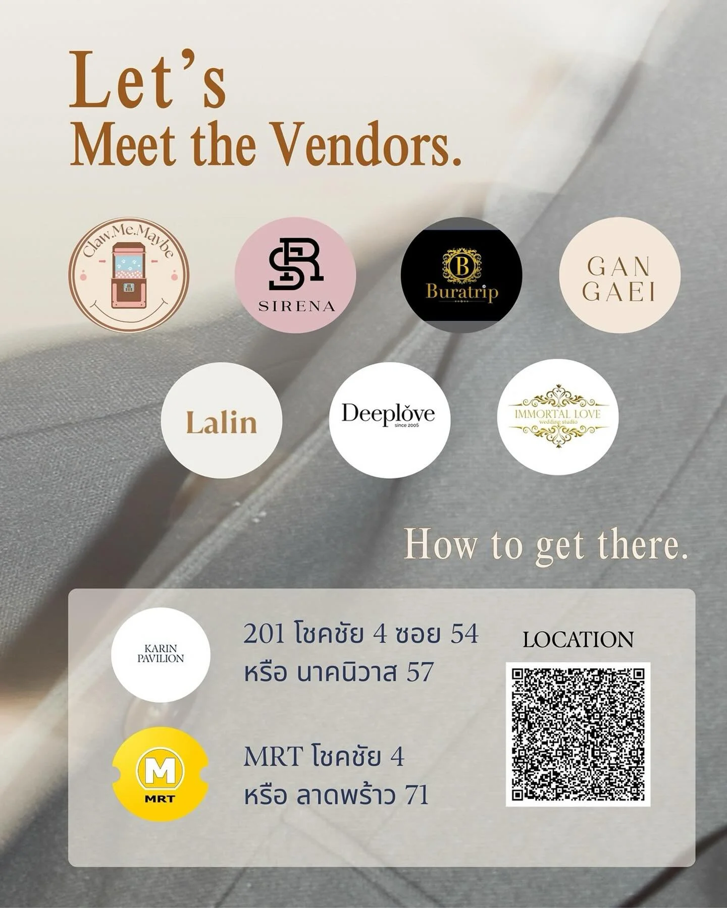 ✨ Open House ✨
Karin Pavilion - Loveable 
14&ndash;15 กุมภาพันธ์ 2569
🕙 10.00 &ndash; 18.00 น.

Meet the Vendor.
✍🏻 Gangaei.art วาดภาพสด
💍 Buratrip แหวน
👰🏻&zwj;♀️ Deeplove ชุดแต่งงาน
🧸 Claw.me.maybe ตู้คีบตุ๊กตา
🎁 Lalin ของชำร่วยเครื่องหอม
👰?