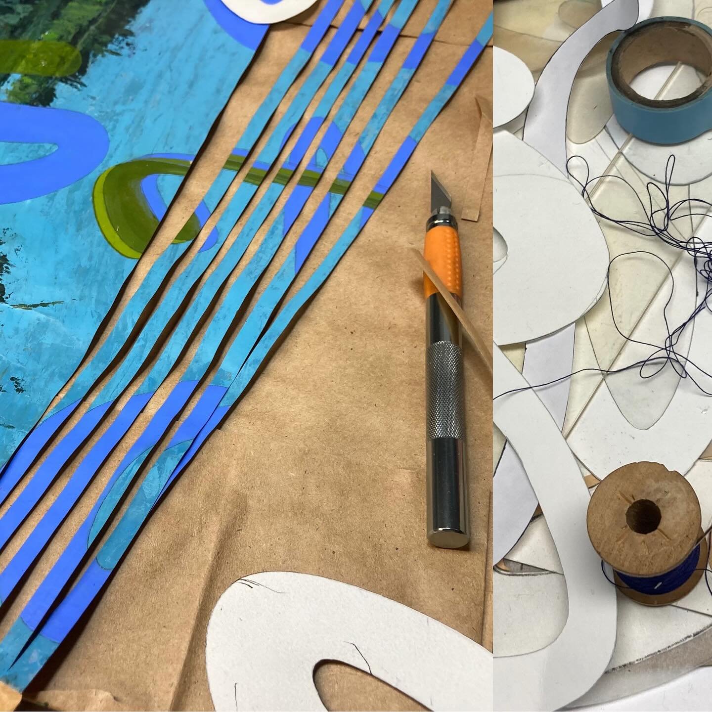 Strange Pronunciations 
studio projects 

I&rsquo;ve reworked the landscape painting,so it&rsquo;s time to transform those colors, textures, and surface materials into something useful. After tinkering with the last two woven vessels, I added some ex