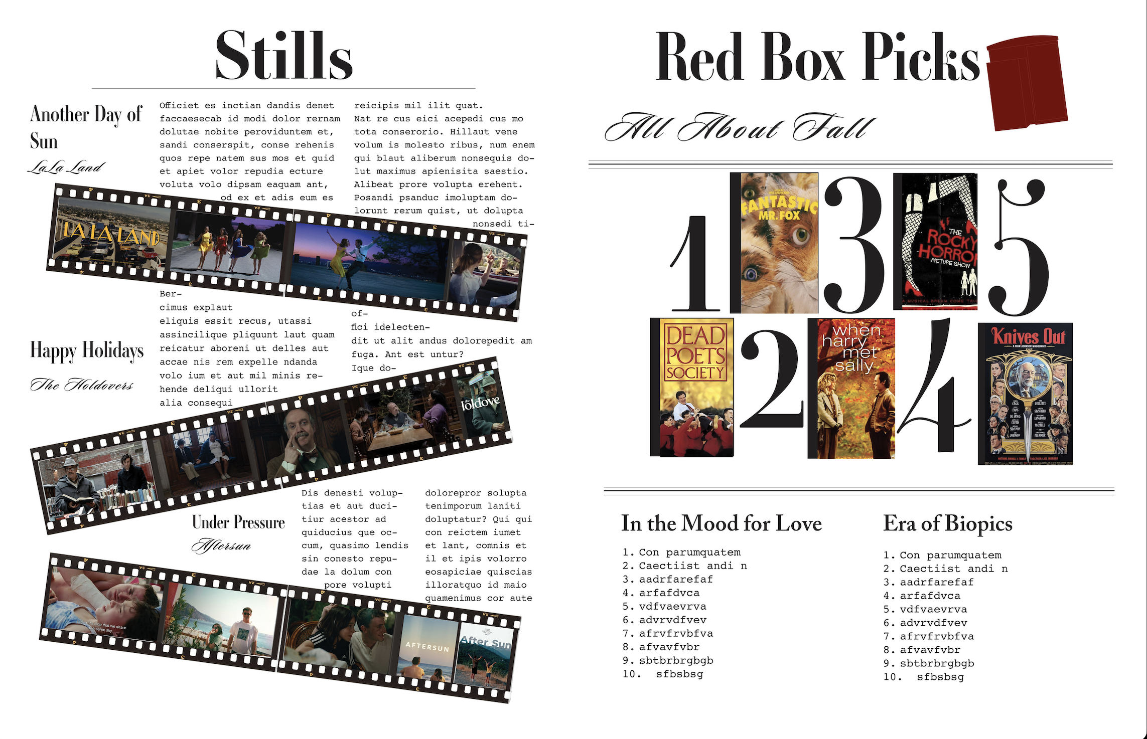These are a few spreads from a magazine I made for a design class. 