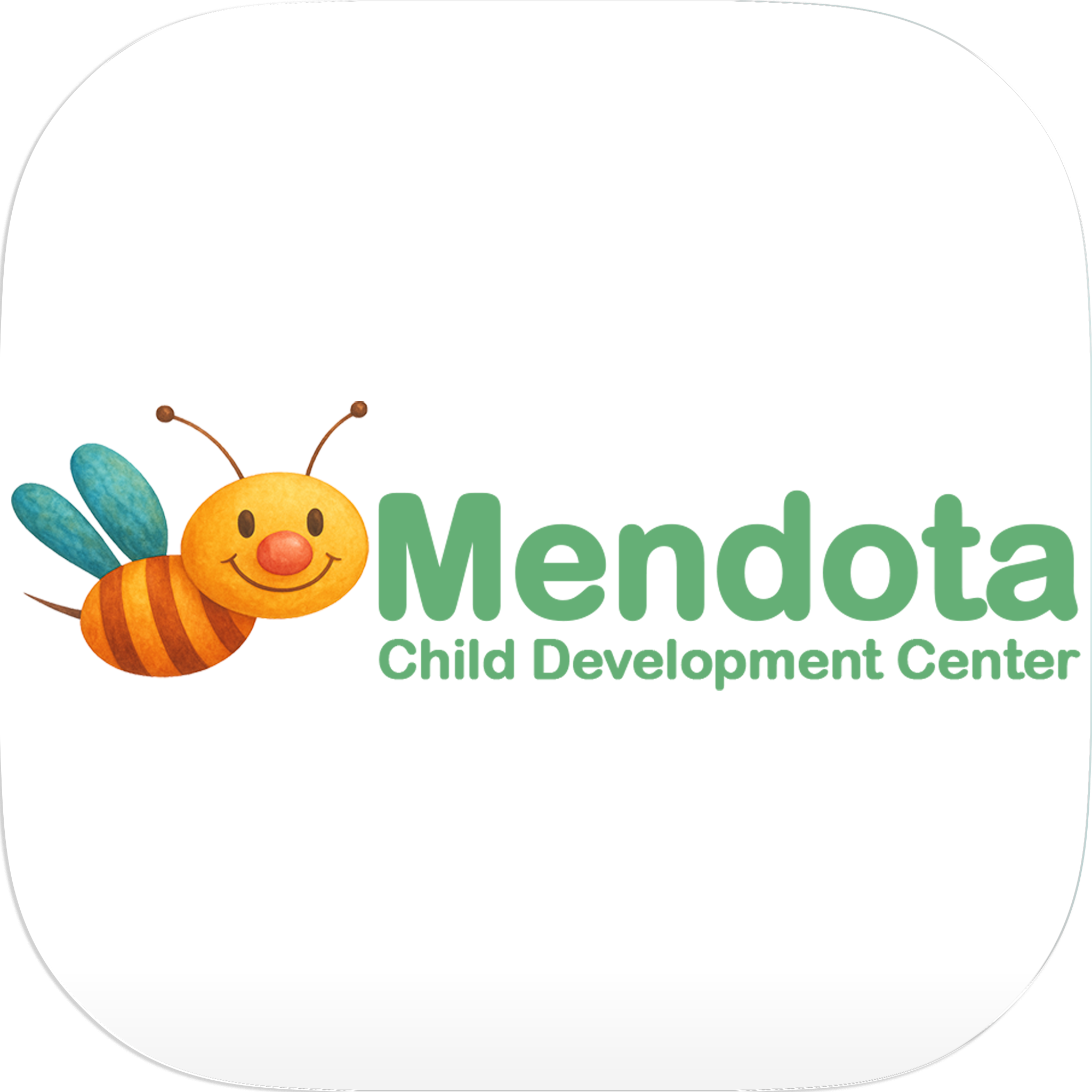 Logo of Mendota Child Development Center featuring a cartoon bee and green text.