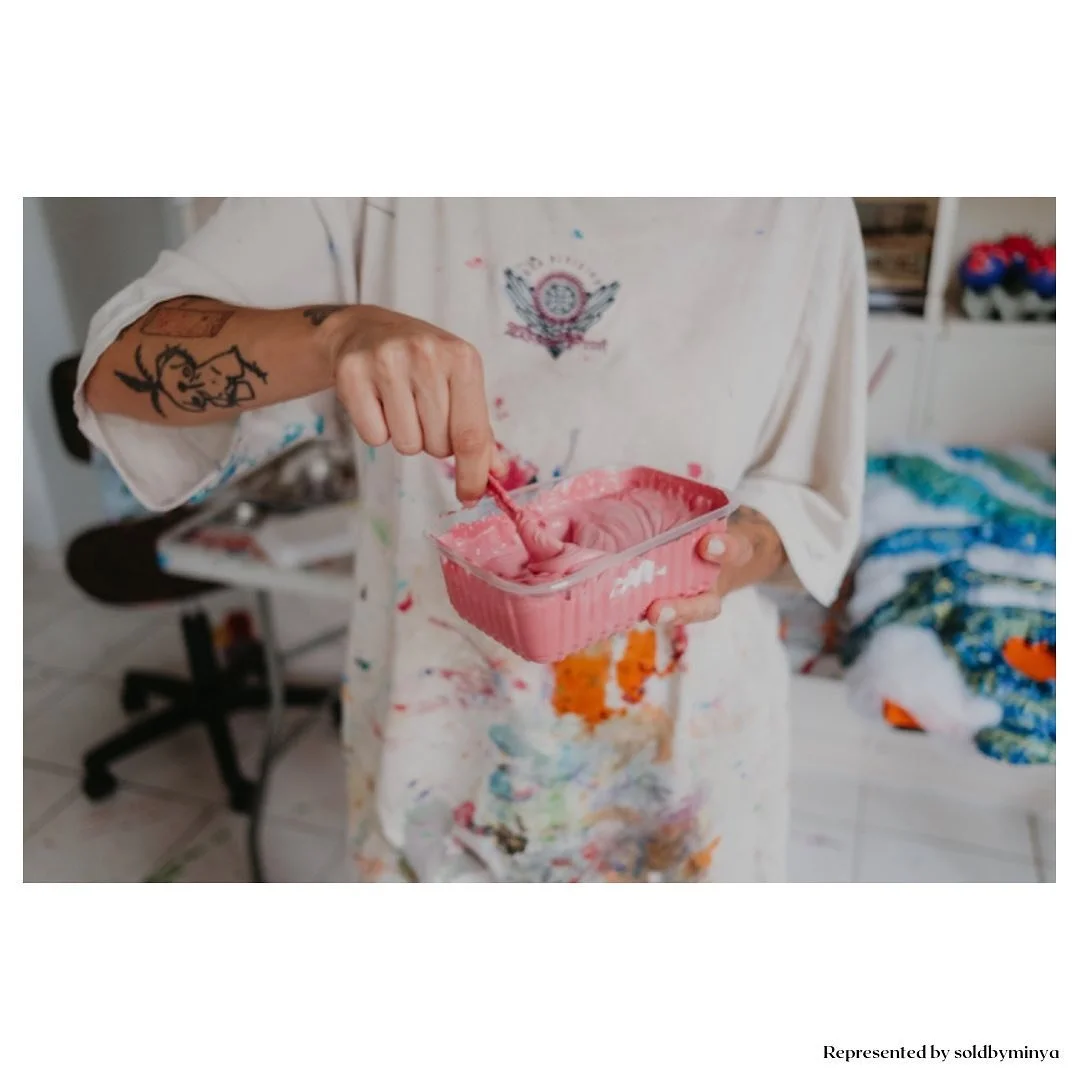 Soldbyminya is excited to present a large-scale series by Brazil based artist Maria Tecidio at our Gallery available 1/1/22. 

Maria creates her own imagery vocabulary based on free associations between materiality and sensations. By composing this p