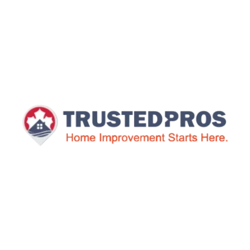 Logo of Trusted Pros with a house symbol and stars, and the slogan 'Home Improvement Starts Here' in orange.